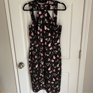 Bebe Halter Floral Dress Women’s Size 10 Black Pink Sleeveless Party lining Zip